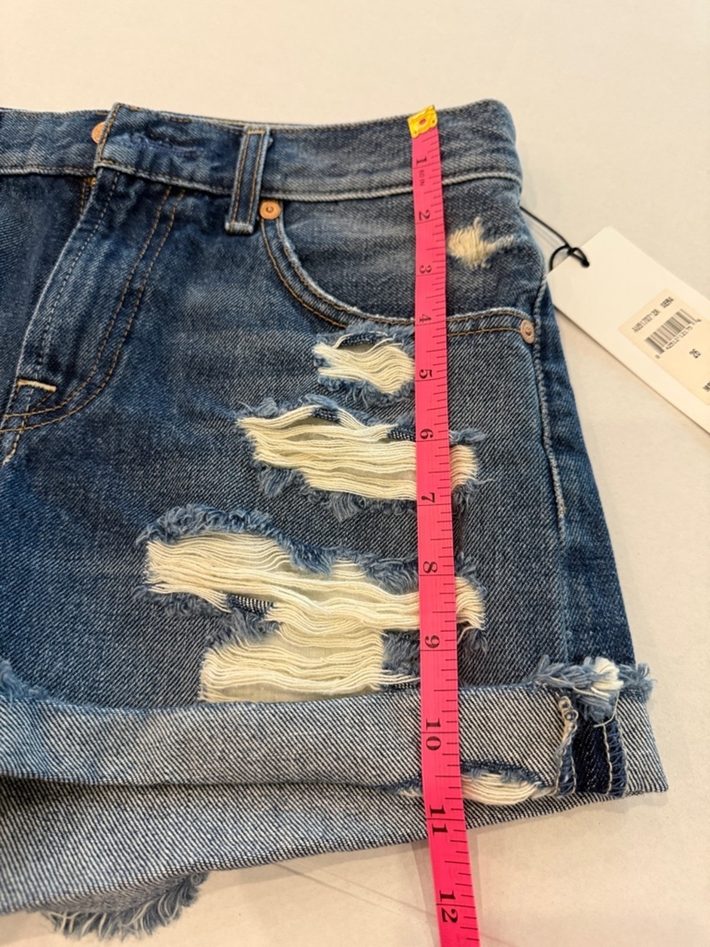 7 For All Mankind Distressed Dark Blue Denim Shorts - Picture 10 of 11